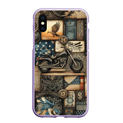 Чехол iPhone XS Max матовый Patchwork with a motorcycle - ai art, цвет: 3D-светло-сиреневый