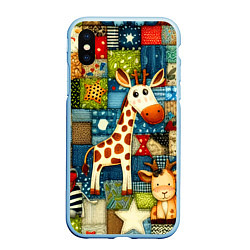 Чехол iPhone XS Max матовый Жираф и компания - пэчворк нейросеть, цвет: 3D-голубой