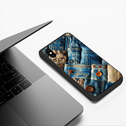 Чехол iPhone XS Max матовый Джинсовый пэчворк с пуговицами - мода, цвет: 3D-черный — фото 2