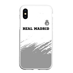 Чехол iPhone XS Max матовый Real Madrid sport на светлом фоне посередине, цвет: 3D-белый