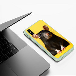 Чехол iPhone XS Max матовый Крыса черная, цвет: 3D-салатовый — фото 2