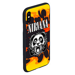 Чехол iPhone XS Max матовый Nirvana рок панда и огонь, цвет: 3D-черный — фото 2