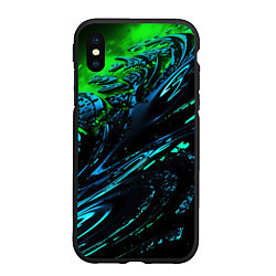 Чехол iPhone XS Max матовый Яркая зеленая краска на темной абстракции