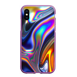 Чехол iPhone XS Max матовый Абстрактный разноцветный жидкий металл, цвет: 3D-фиолетовый