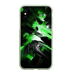 Чехол iPhone XS Max матовый Green dark abstract geometry style