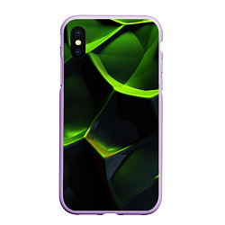 Чехол iPhone XS Max матовый Green neon abstract geometry, цвет: 3D-сиреневый