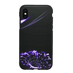 Чехол iPhone XS Max матовый Неоновый фиолетовый цветок в темноте, цвет: 3D-черный