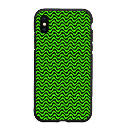 Чехол iPhone XS Max матовый Искажённые полосы кислотный зелёный, цвет: 3D-черный