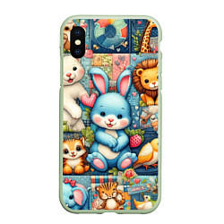 Чехол iPhone XS Max матовый Funny hare and his friends - patchwork