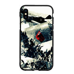 Чехол iPhone XS Max матовый День победы 9 мая и силуэты кадров с фронта, цвет: 3D-черный