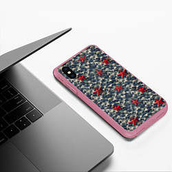 Чехол iPhone XS Max матовый Красные звезды на камуфляже, цвет: 3D-малиновый — фото 2