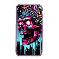 Чехол iPhone XS Max матовый Cyber skull - ai art fantasy, цвет: 3D-фиолетовый