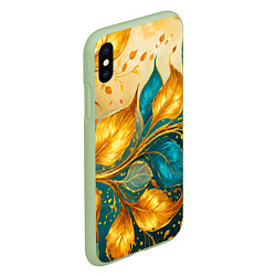 Чехол iPhone XS Max матовый Листья абстрактные золото и бирюза, цвет: 3D-салатовый — фото 2
