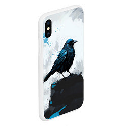 Чехол iPhone XS Max матовый Ворон с чёрно-голубым оперением, цвет: 3D-белый — фото 2