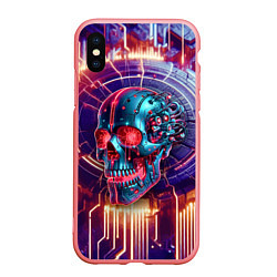 Чехол iPhone XS Max матовый Cyber art skull - steel metal