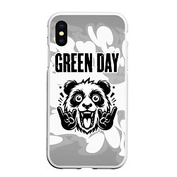 Чехол iPhone XS Max матовый Green Day рок панда на светлом фоне, цвет: 3D-белый