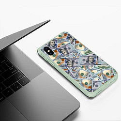 Чехол iPhone XS Max матовый Банкноты сто долларов, цвет: 3D-салатовый — фото 2
