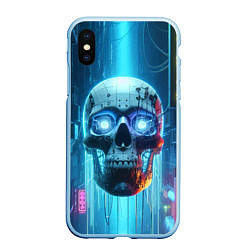 Чехол iPhone XS Max матовый Cyber skull - neon glow ai art