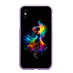 Чехол iPhone XS Max матовый Неоновая танцовщица в звездном небе, цвет: 3D-сиреневый