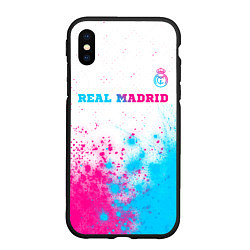 Чехол iPhone XS Max матовый Real Madrid neon gradient style посередине