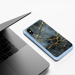 Чехол iPhone XS Max матовый Золотые линии на серо-голубом фоне, цвет: 3D-голубой — фото 2