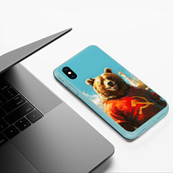 Чехол iPhone XS Max матовый Медведь с гербом СССР, цвет: 3D-мятный — фото 2