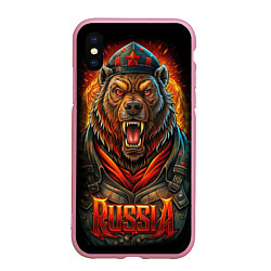 Чехол iPhone XS Max матовый Мощный красный медведь - Russia