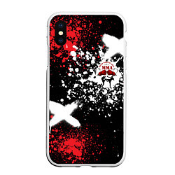 Чехол iPhone XS Max матовый ММА на фоне брызг красок, цвет: 3D-белый