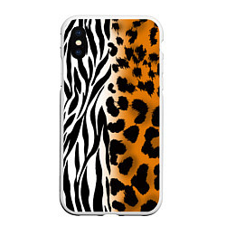 Чехол iPhone XS Max матовый Леопардовые пятна с полосками зебры