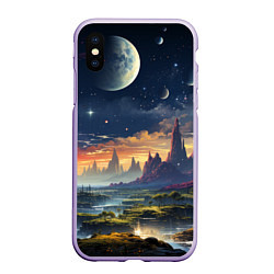 Чехол iPhone XS Max матовый Космический фантазийный мир на другой планете, цвет: 3D-светло-сиреневый