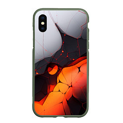 Чехол iPhone XS Max матовый Объемная плита с красной лавой иллюстрация, цвет: 3D-темно-зеленый