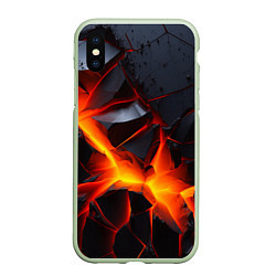 Чехол iPhone XS Max матовый Камни в разломе красный свет, цвет: 3D-салатовый