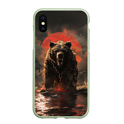 Чехол iPhone XS Max матовый Russian angry bear, цвет: 3D-салатовый