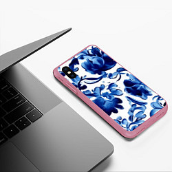 Чехол iPhone XS Max матовый Гжель акварель, цвет: 3D-малиновый — фото 2