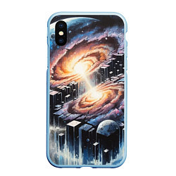 Чехол iPhone XS Max матовый Слияние двух галактик - неоновое свечение, цвет: 3D-голубой