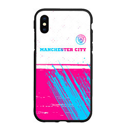 Чехол iPhone XS Max матовый Manchester City neon gradient style посередине