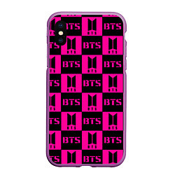 Чехол iPhone XS Max матовый BTS pattern pink logo, цвет: 3D-фиолетовый