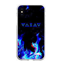 Чехол iPhone XS Max матовый The Witcher fire logo glitch, цвет: 3D-белый