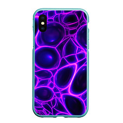 Чехол iPhone XS Max матовый Фиолетовы неоновые соты, цвет: 3D-мятный