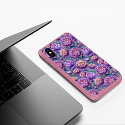 Чехол iPhone XS Max матовый Крупные пионы садовые дачные цветы паттерн, цвет: 3D-малиновый — фото 2