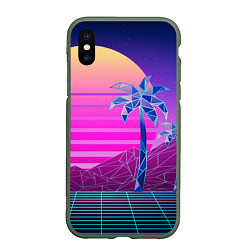 Чехол iPhone XS Max матовый Vaporwave неоновые горы и пальмы