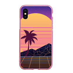 Чехол iPhone XS Max матовый Vaporwave геометрические горы и силуэты пальм, цвет: 3D-розовый