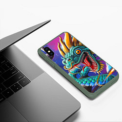 Чехол iPhone XS Max матовый Фантастическая космическая композиция с драконом -, цвет: 3D-темно-зеленый — фото 2