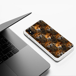 Чехол iPhone XS Max матовый Лакшери паттерн с золотыми лисицами, цвет: 3D-белый — фото 2