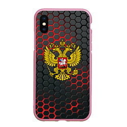 Чехол iPhone XS Max матовый Герб РФ соты броня