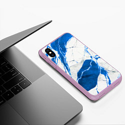 Чехол iPhone XS Max матовый Бело-синий мрамор, цвет: 3D-сиреневый — фото 2