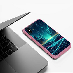 Чехол iPhone XS Max матовый Metropolis - vaporwave neon glow, цвет: 3D-малиновый — фото 2