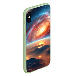 Чехол iPhone XS Max матовый Разноцветная далёкая галактика - неоновое свечение, цвет: 3D-салатовый — фото 2