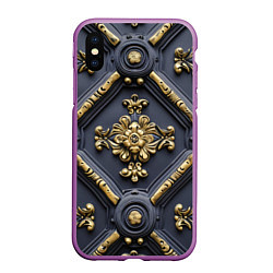 Чехол iPhone XS Max матовый Классические объемные золотые узоры, цвет: 3D-фиолетовый