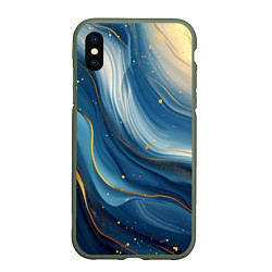 Чехол iPhone XS Max матовый Золотая волнистая текстура на синей ткани